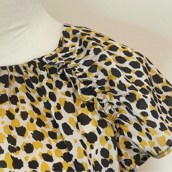 Ann Taylor Petite MP Leopard Animal Print Puff Sleeve Blouse Yellow Black - Picture 5 of 11